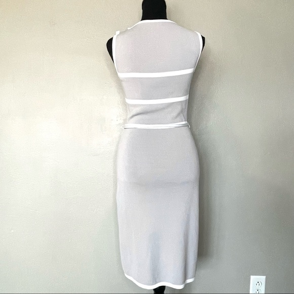 CARMEN Marc Valvo | Gray White Striped Sleeveless Sheath Dress ~Small - Picture 7 of 10